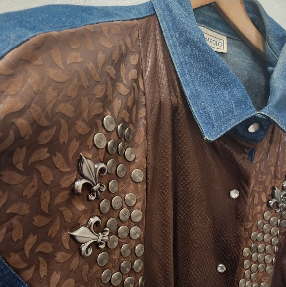 Fini Lignarolo | Vintage '80s Denim & Leather Western Shirt Jacket - Picture 6 of 9